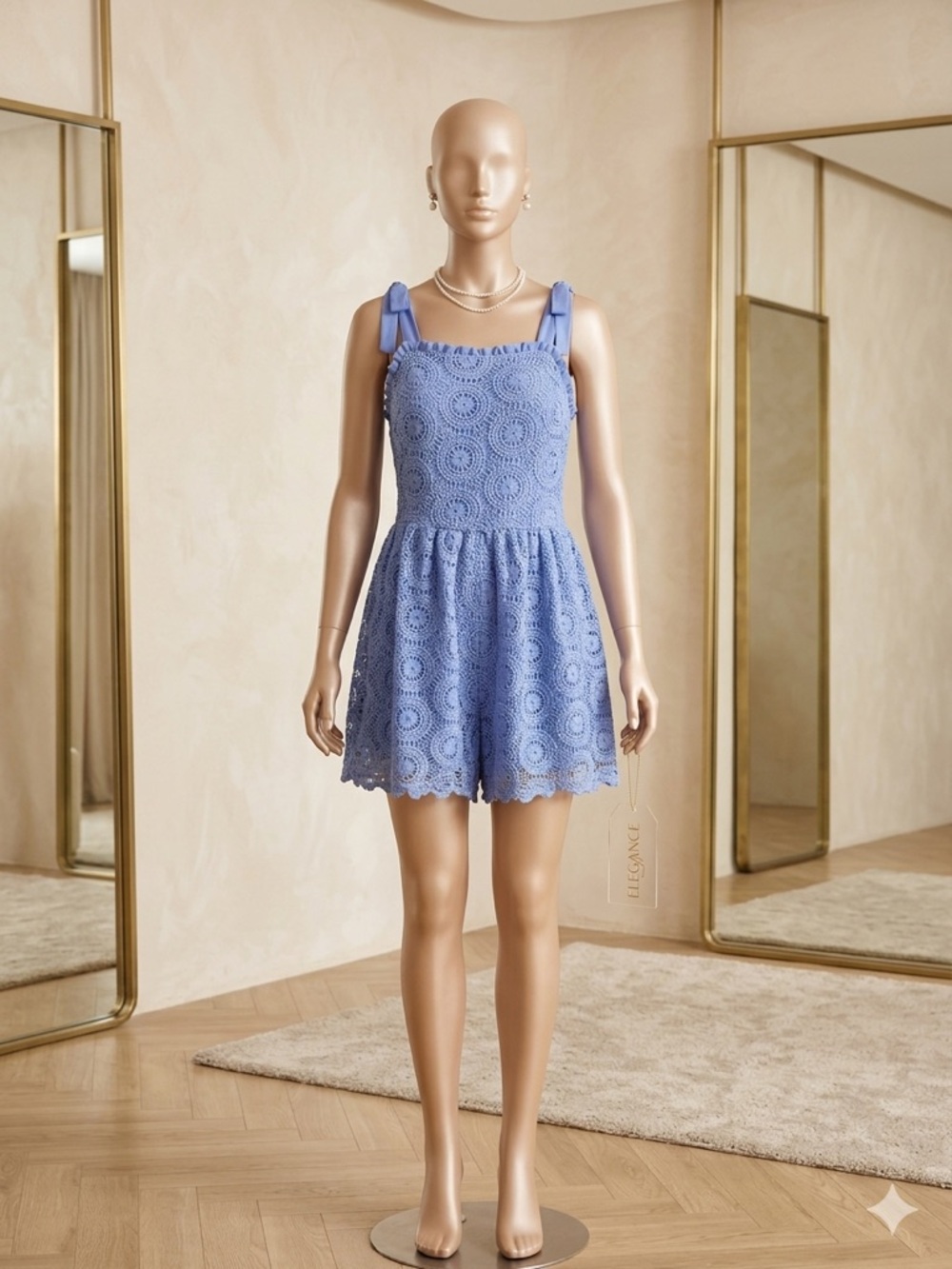 Girls' Lavender Lace Sundress romper with Tie Straps